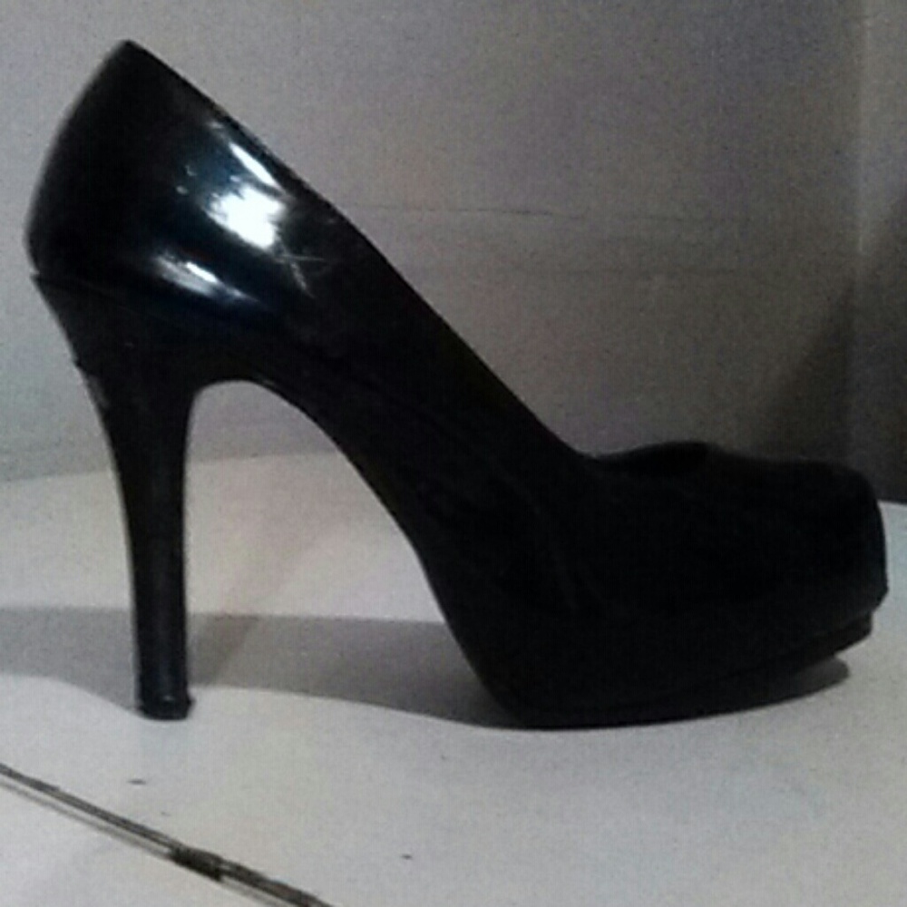 Black leather high heels